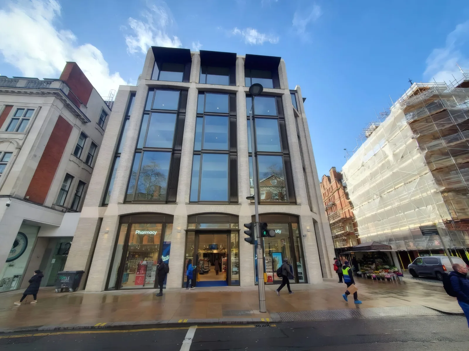 The completed building frontage on Kensington High Street.