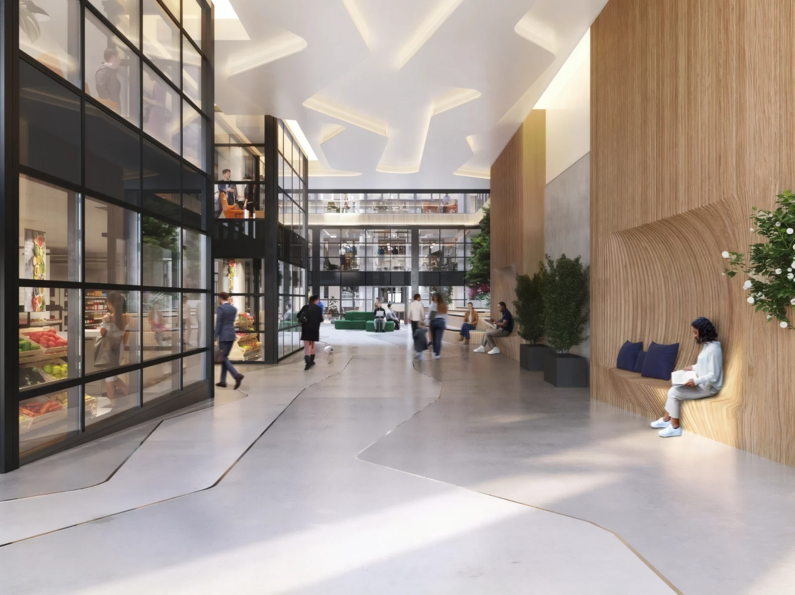 Computer-generated view of the new atrium at 90 Long Acre.