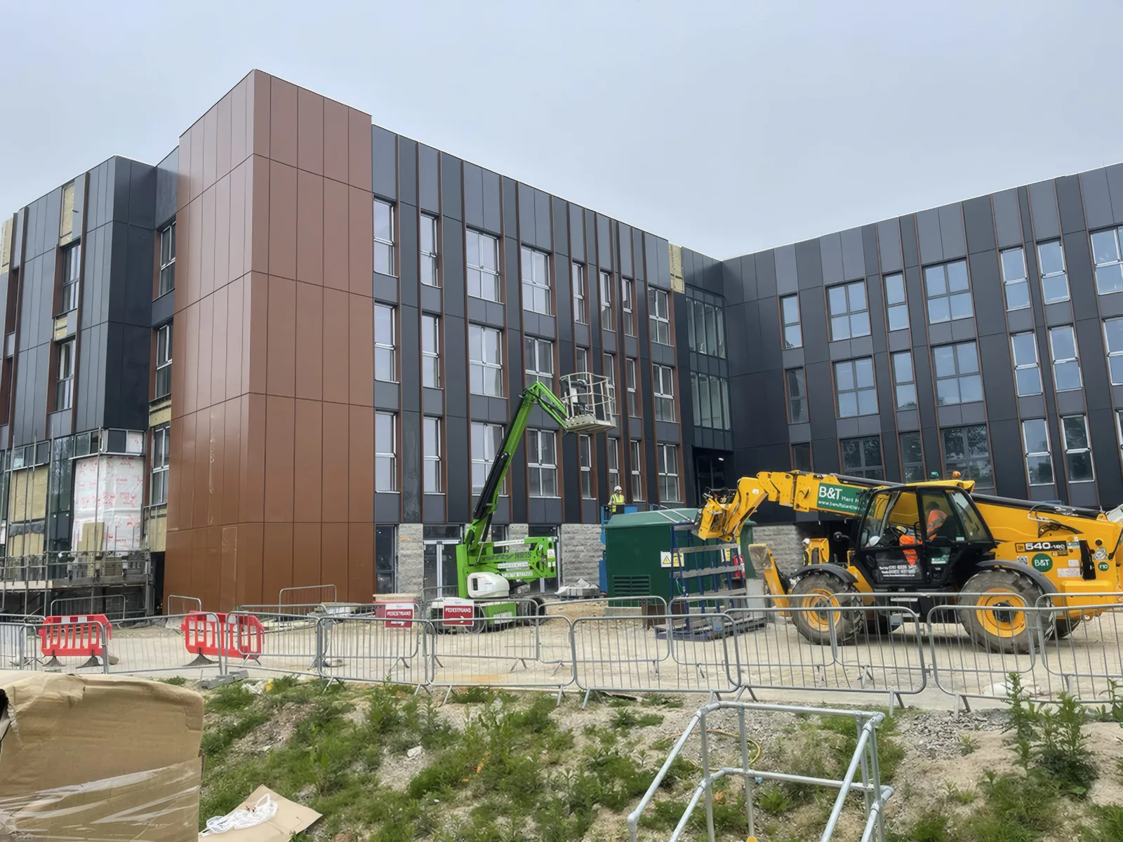 A wider view of the elevations during the cladding works.