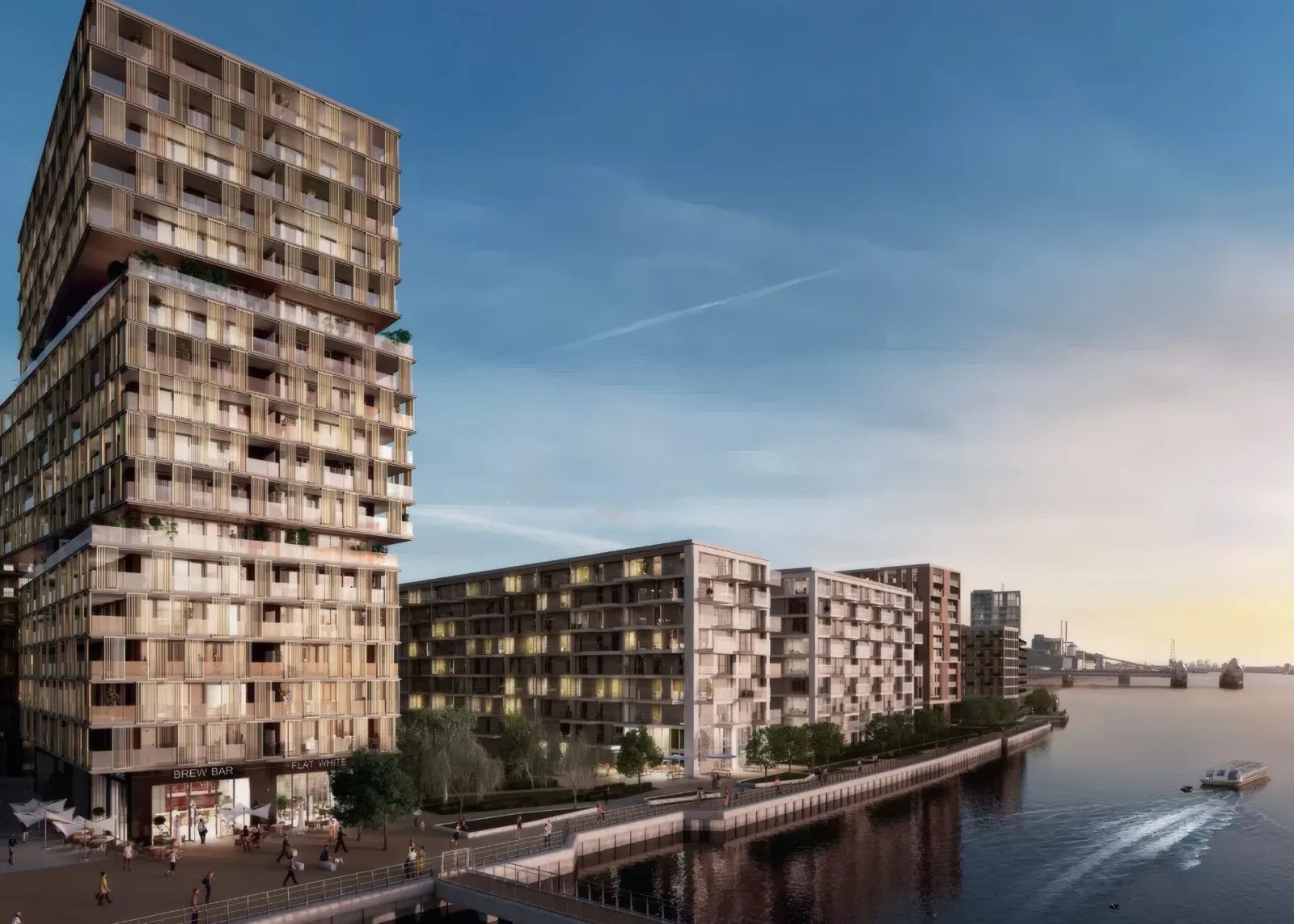 Computer-generated view of the development along the river front.